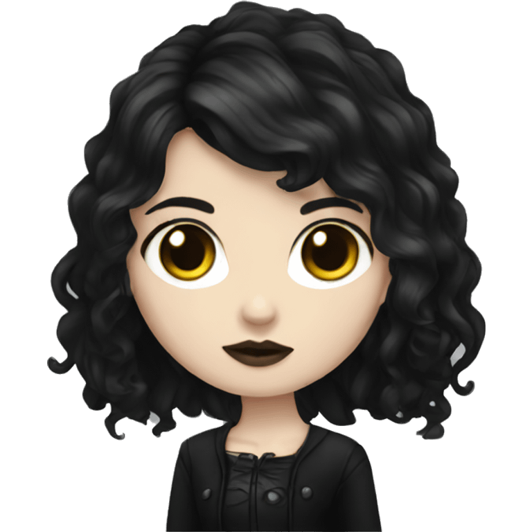 white girl, dark hair, goth style emoji