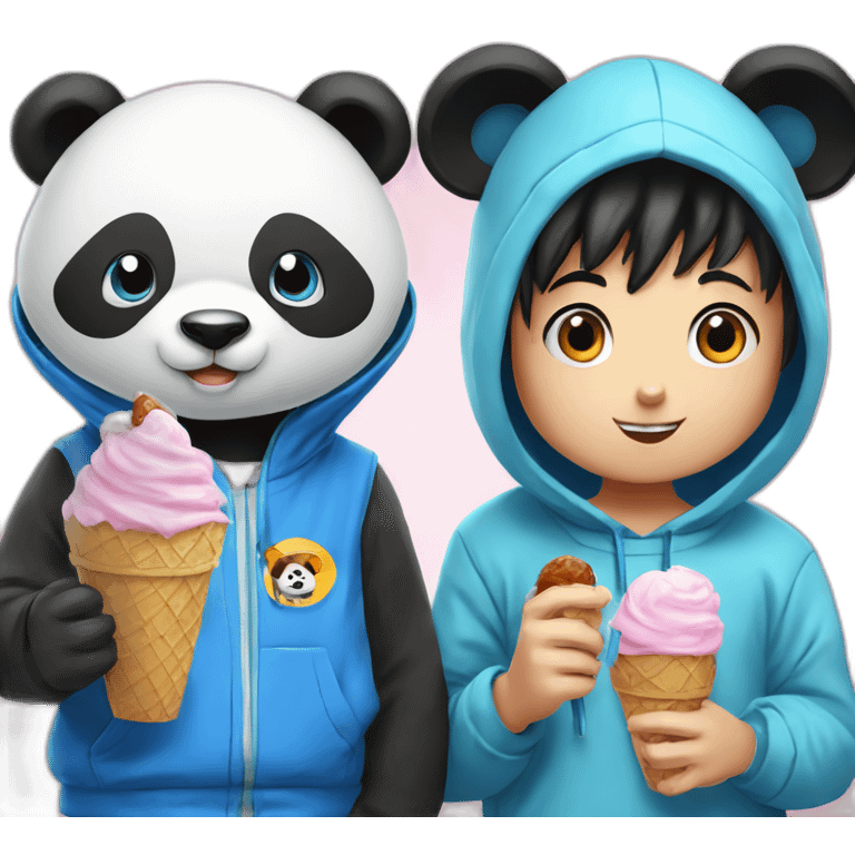 Panda eating ice cream And son goku with blue hoodie  emoji