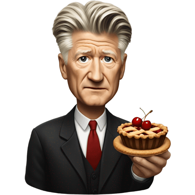 david lynch holding a cherry pie and coffee emoji