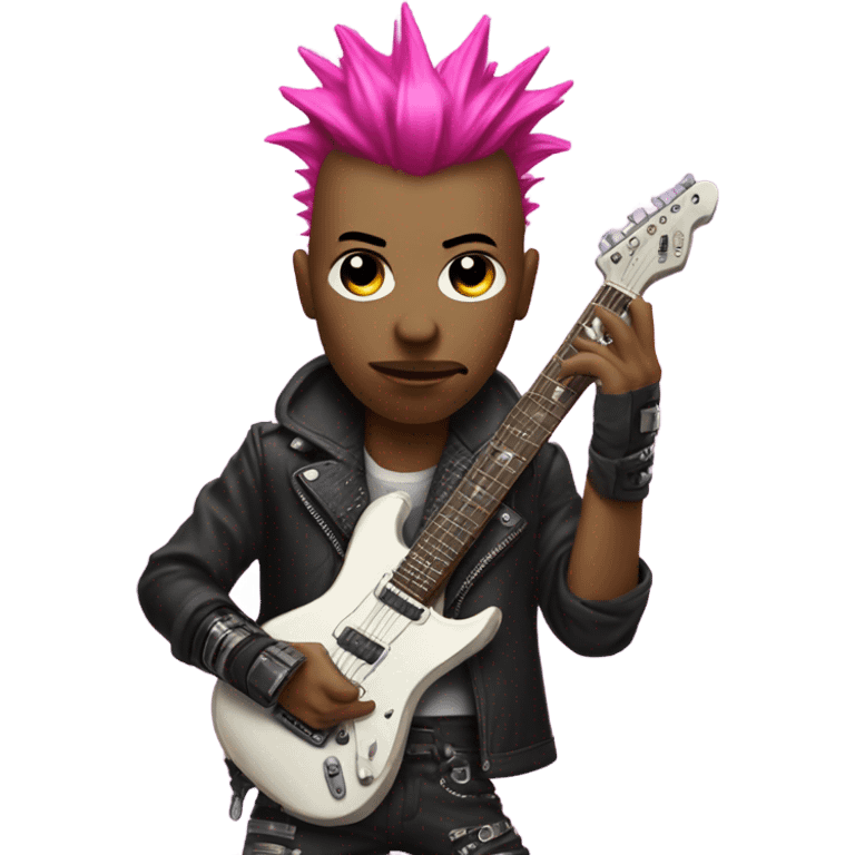 cyberpunk rockstar, pink mohawk, robot guitar emoji