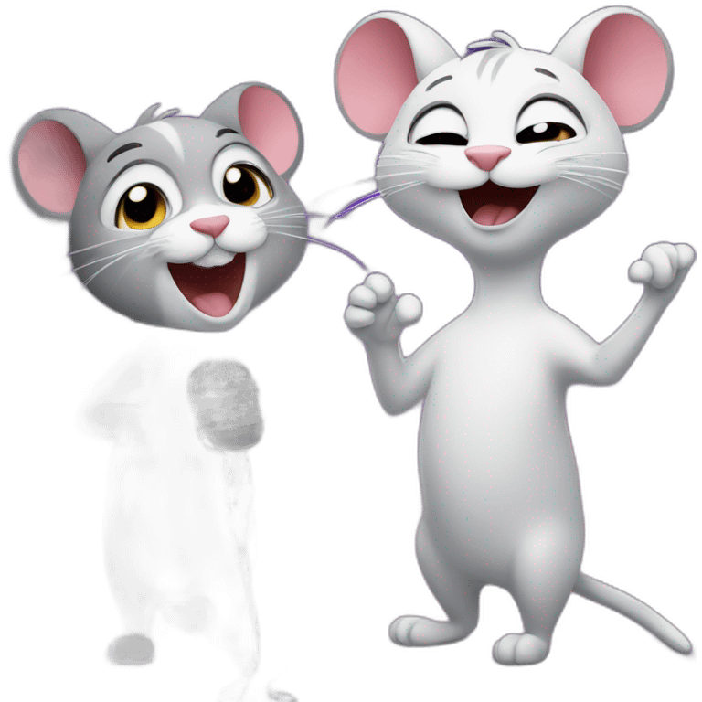 Cat and mouse singing together at a karaoke emoji