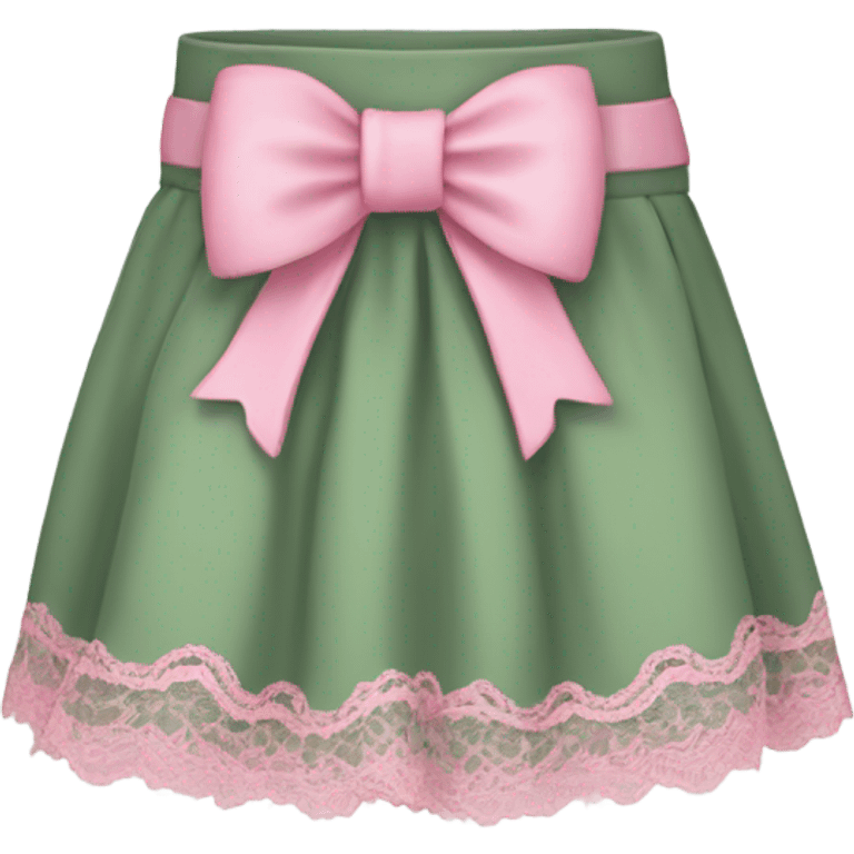 Sage green mini skirt with pink lace and bows, isolated emoji