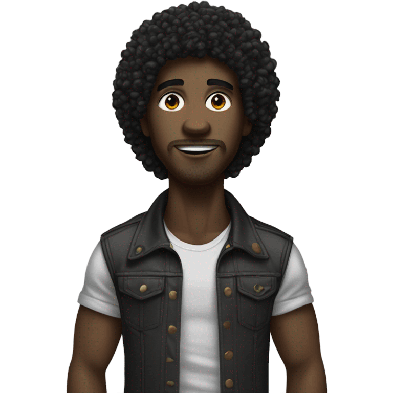 dark skin, black mullet afro curly man Raising Hand, street wear style, twink, intricate face emoji