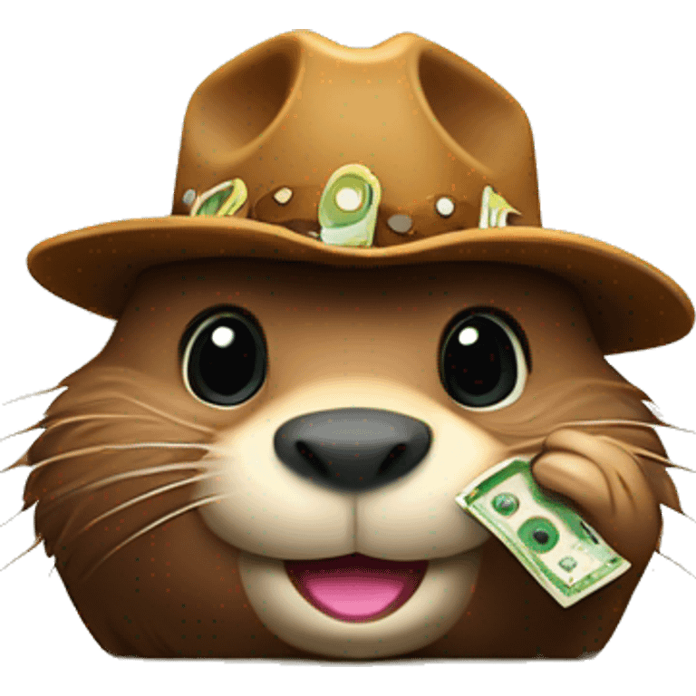 Beaver wearing a cowboy hat with cash in hand emoji