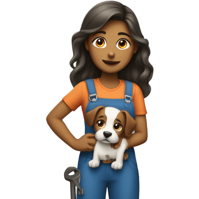 girl mechanic with a dog emoji