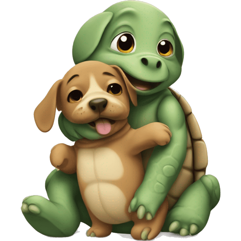 Turtle hugging a dog emoji