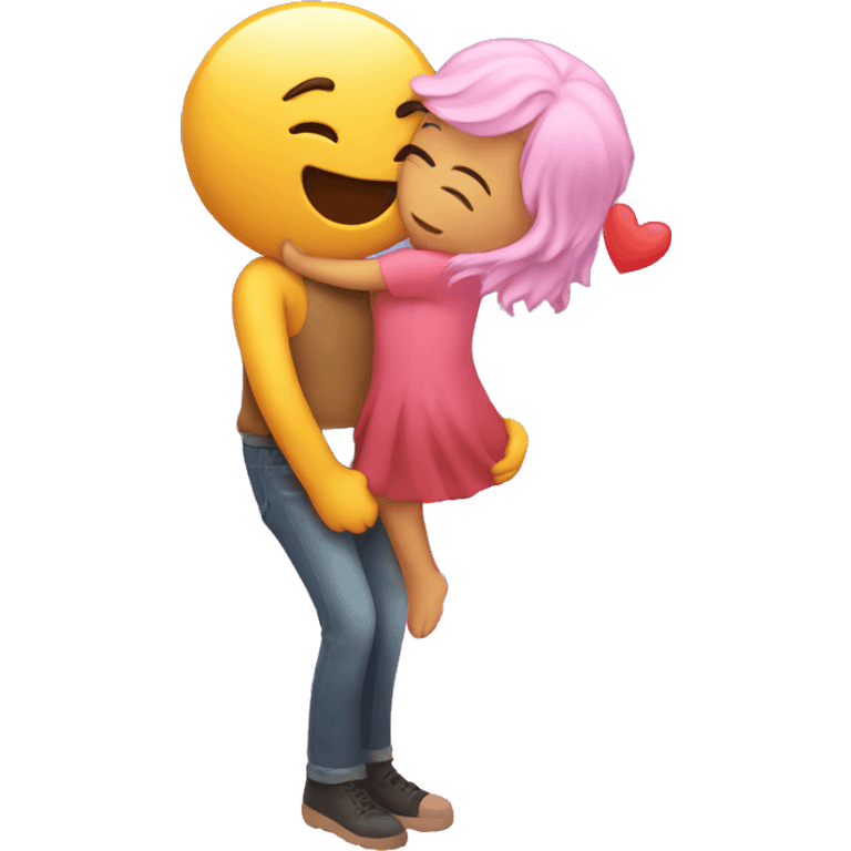 Emoji kissing with raining love hearts emoji