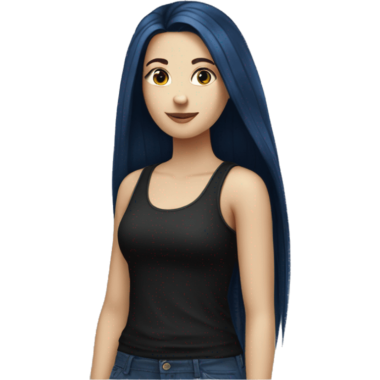 white girl with long straight dark blue hair wearing black tank top emoji