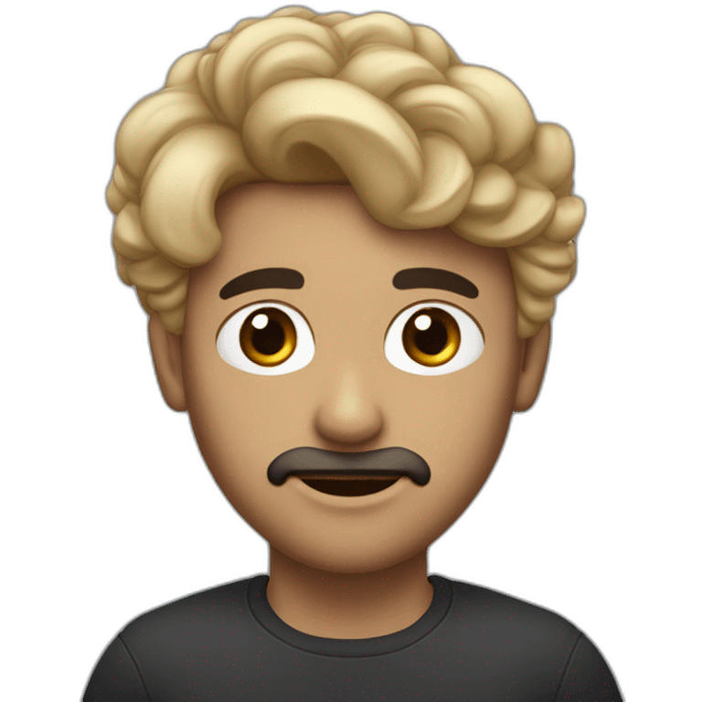 hombre sin cabello de ojos azules con una mujer morena de cabello negro rizado y ojos marrones emoji