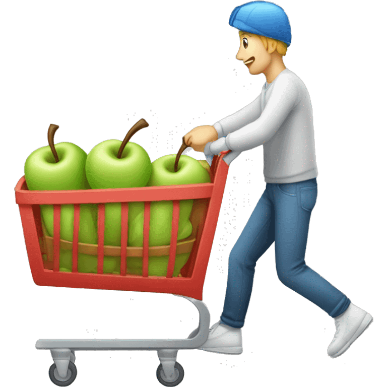 Shooping cart driven by guy inside apple emoji