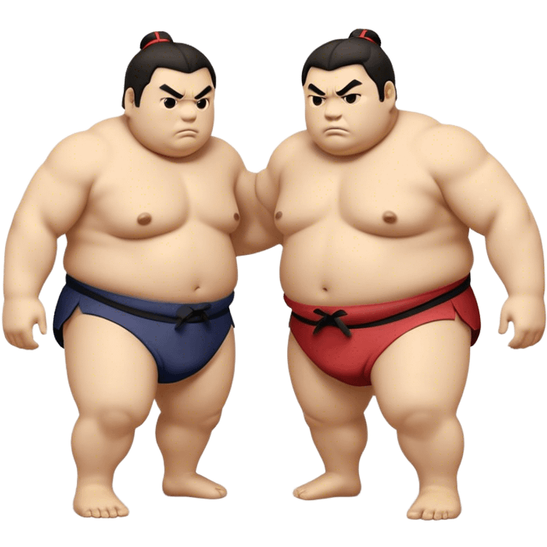 Cinematic Realistic Sumo Wrestling Emoji, depicted as an intense sumo match featuring powerful wrestlers in traditional mawashi, rendered with rich textures and dynamic dramatic lighting that captures the raw intensity of the sport. emoji