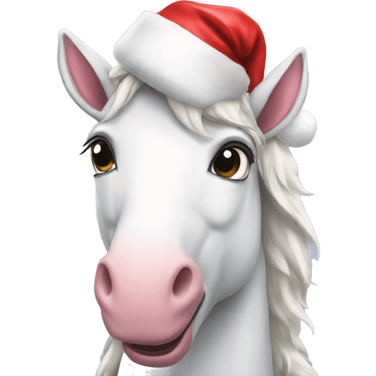 Unicorn wearing Santa hat emoji