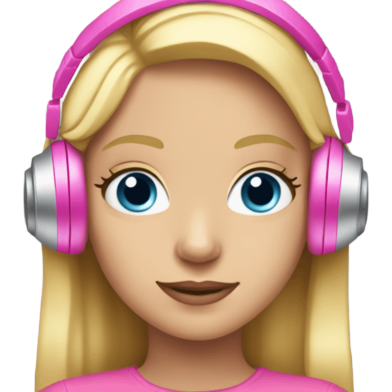 blonde hair blue eyed girl pink headphones and computer emoji