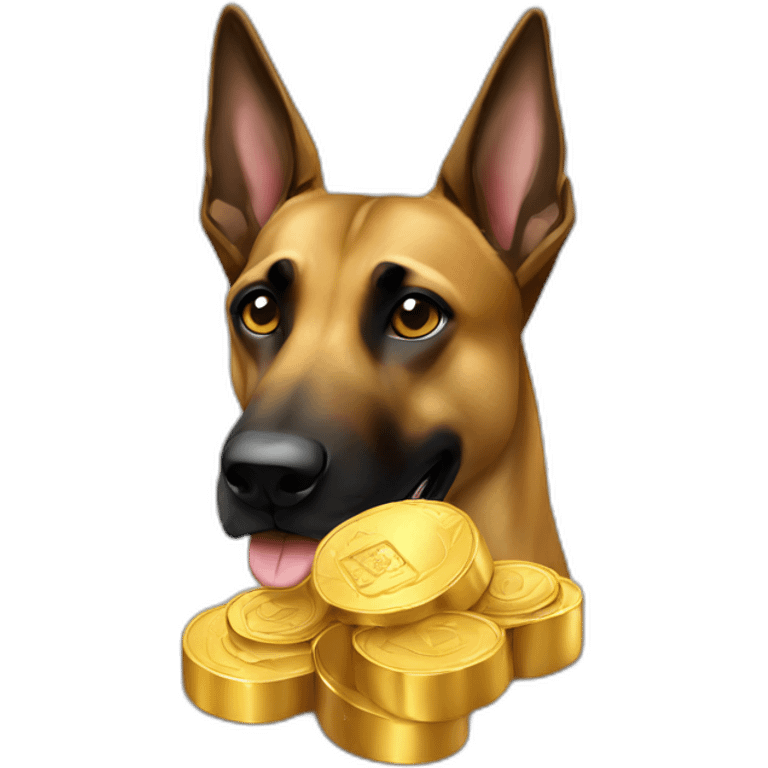 Malinois dog with gold lingot emoji