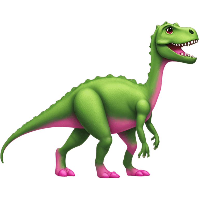 green dinosaur with pink heels on and long lashes  emoji