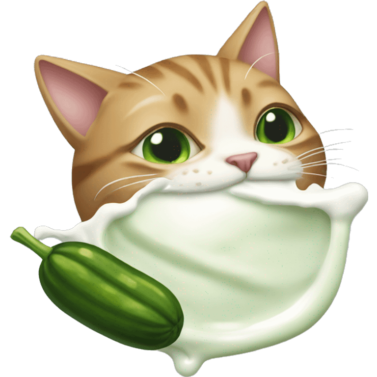 Cat biting on pickle with milk emoji