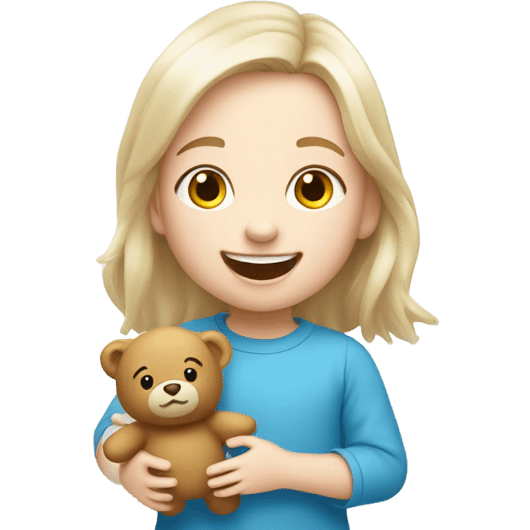 white skin child playing with toy bear emoji