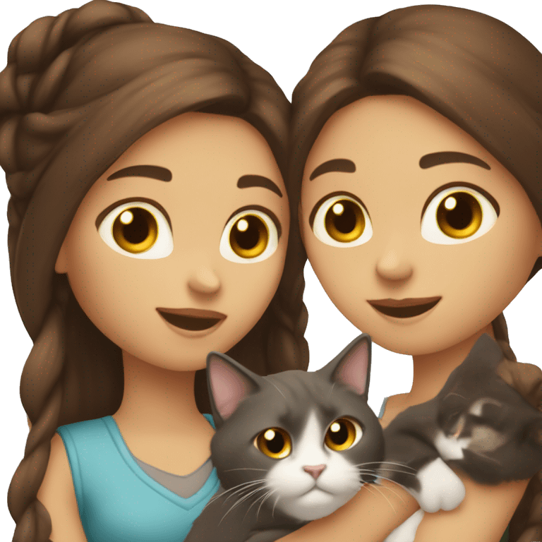 Two long hair brunettes keeping two cats in their hands emoji