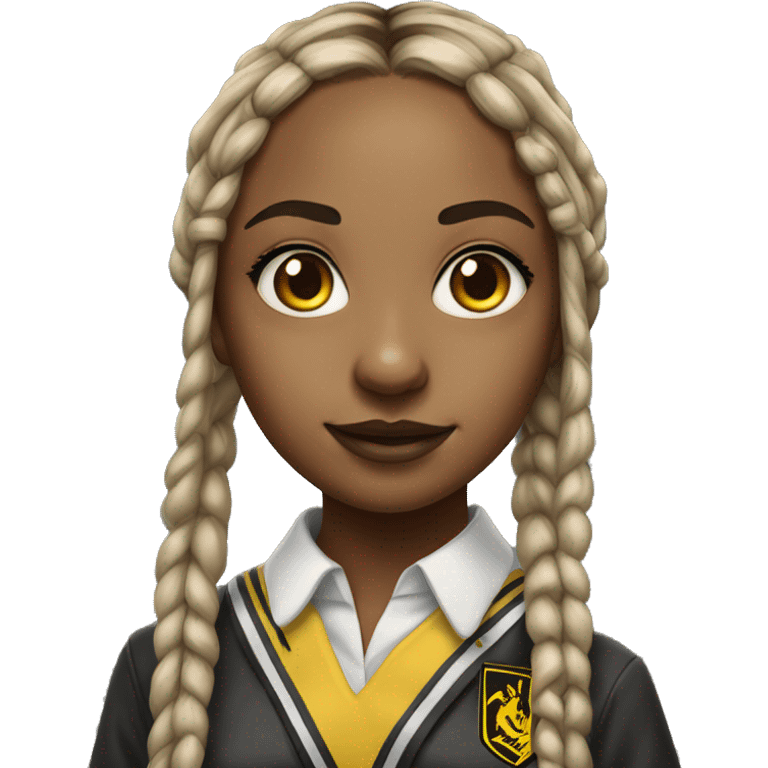  Hyper realistic girl with long box braids wearing Hufflepuff school uniform emoji