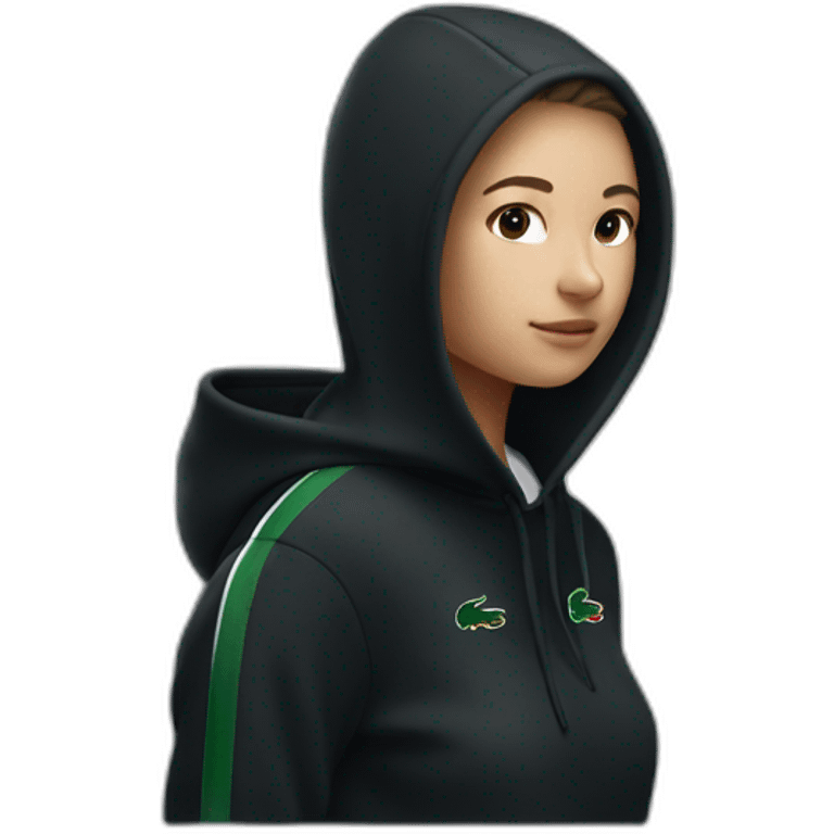 Lacoste bag girl with black lacoste hoodie emoji