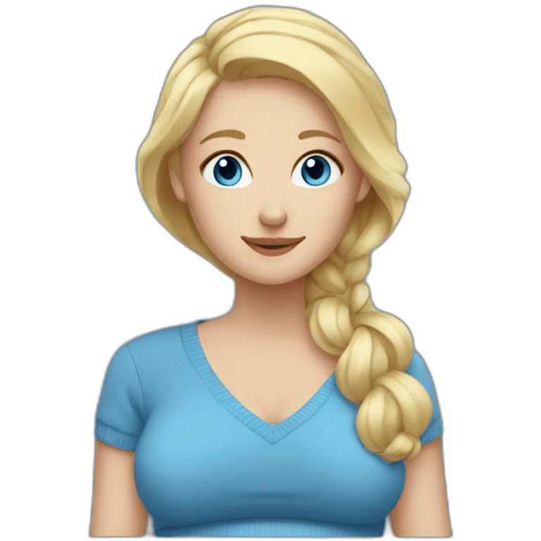 pregnant blonde with blue eyes in a blue sweater emoji