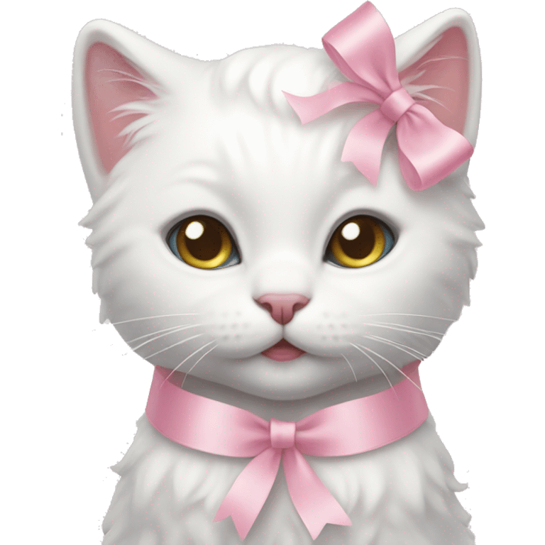 White kitty with pastel pink ribbon on head emoji