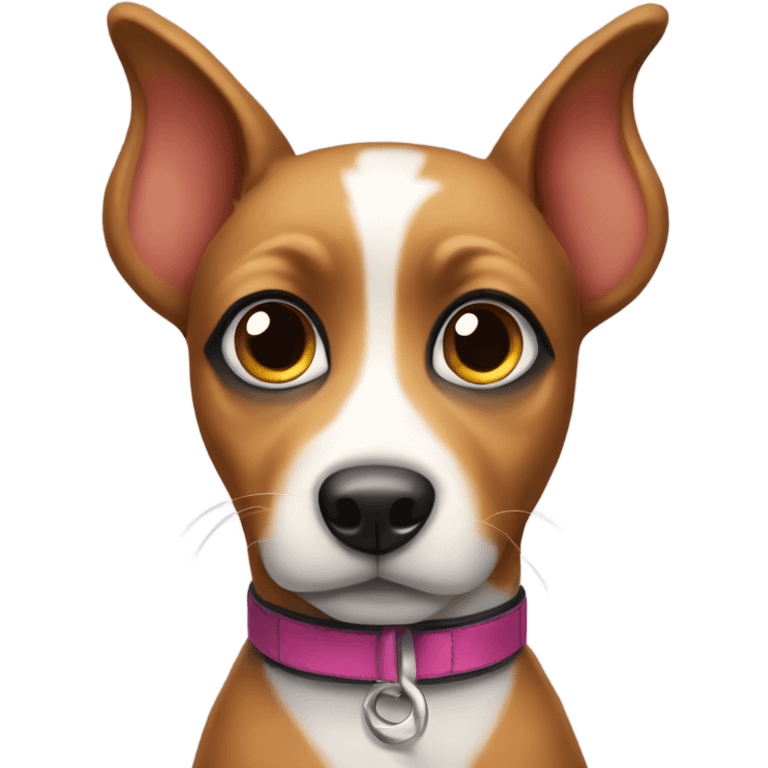 Tri colored dog with big eyes wearing a T collar  emoji