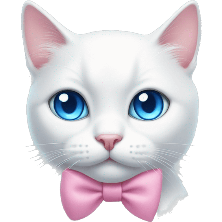 white cat with blue eyes and a pink bow  emoji