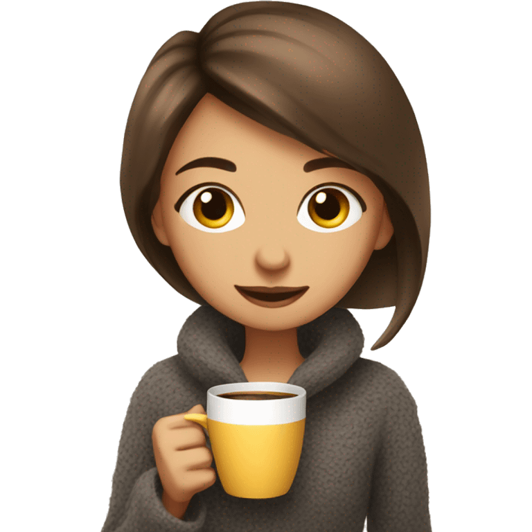 Girl drink coffee and cozy mood emoji