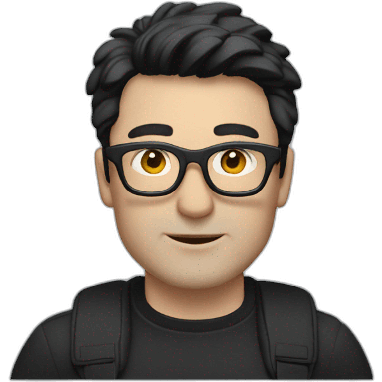 Middle age lean white man with black hair & glasses riding a Black Tesla Model 3 emoji