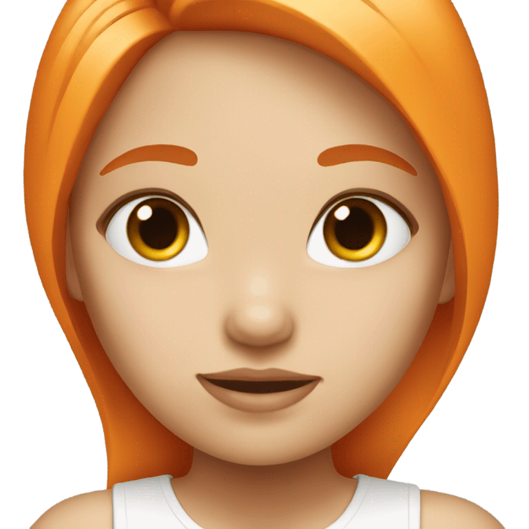 A girl has white skin, orange and straight hair.   emoji