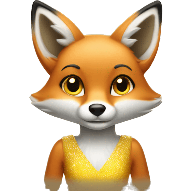 Red Fox wearing yellow sparkling dress emoji