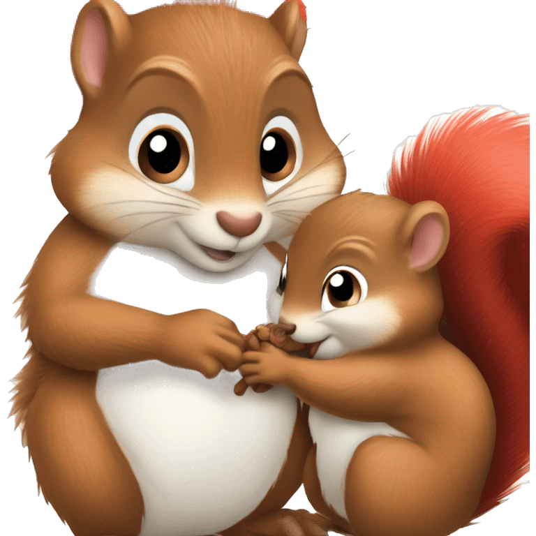 Mama squirrel holding hand of baby squirrel red bushty tails emoji