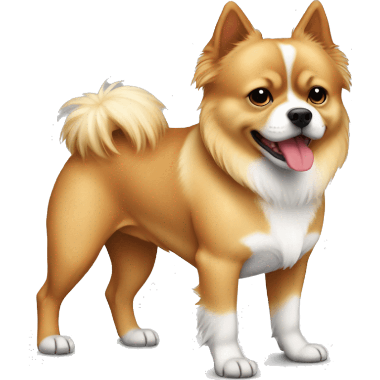 Pitbull mixed Pomeranian full body blonde red and white, short legs long body, long hair  emoji