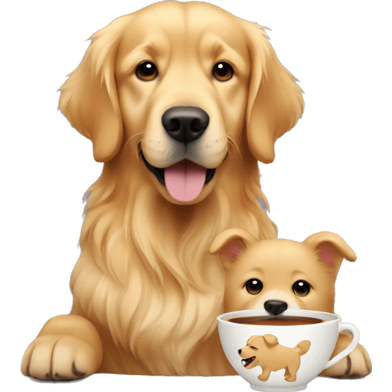 golden retriever with a cub of tea emoji