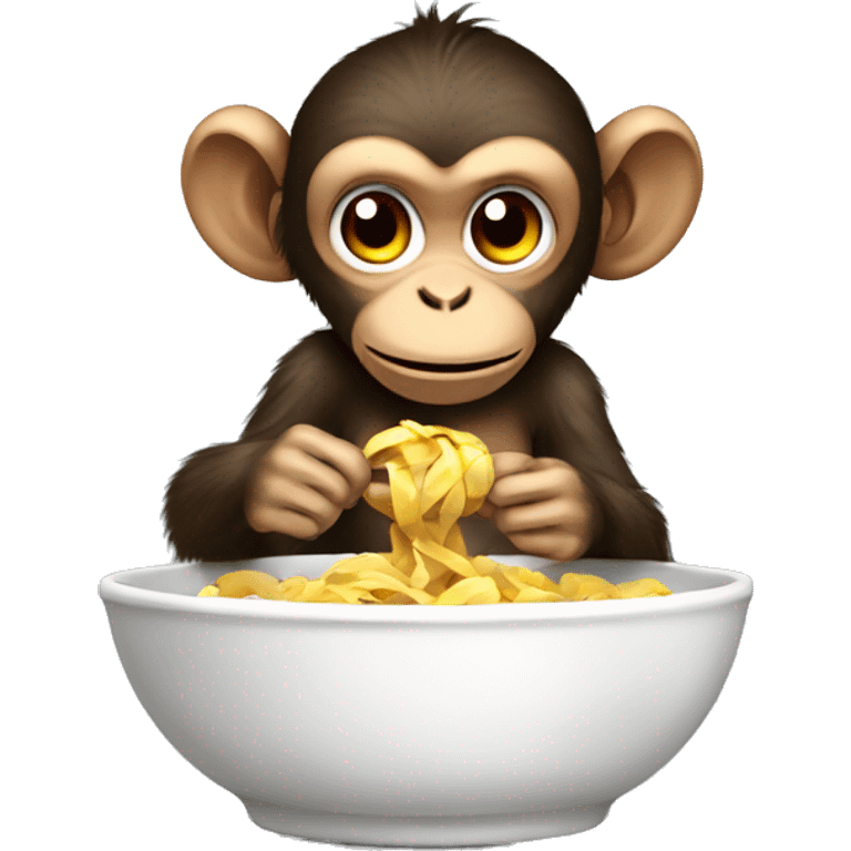 the monkey with the ribbon eats food from the bowl emoji