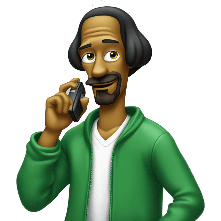 Snoop Dogg in simpson style dressed as camrom green outfit making a phone call on a flip phon  emoji