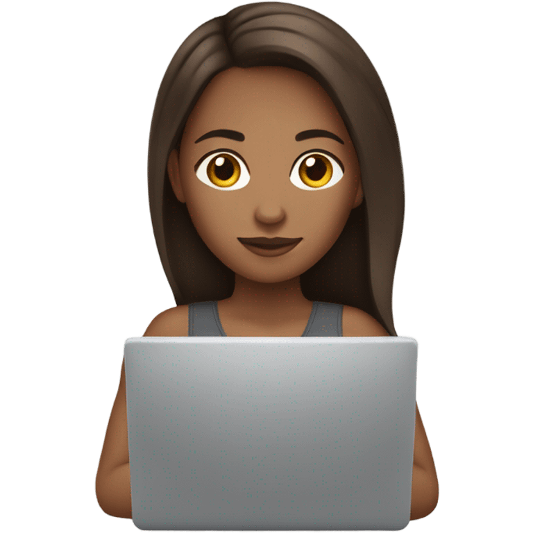 Mixed girl with brown hair typing on laptop emoji