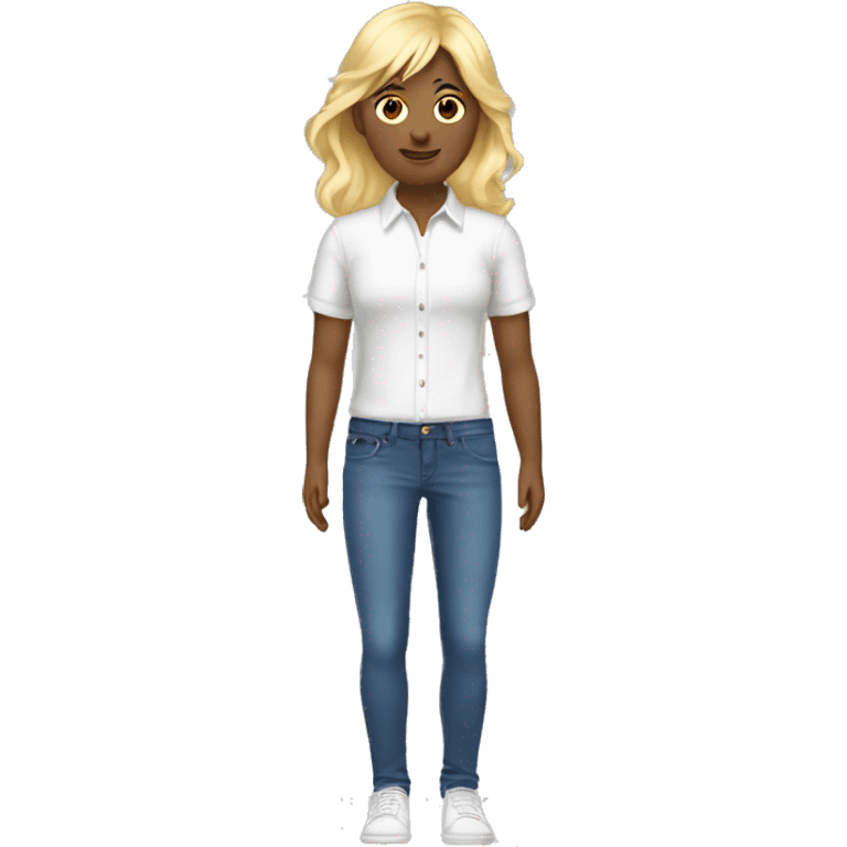 blond hair with bang and long hair with a white shirt and a jeans and shoes emoji