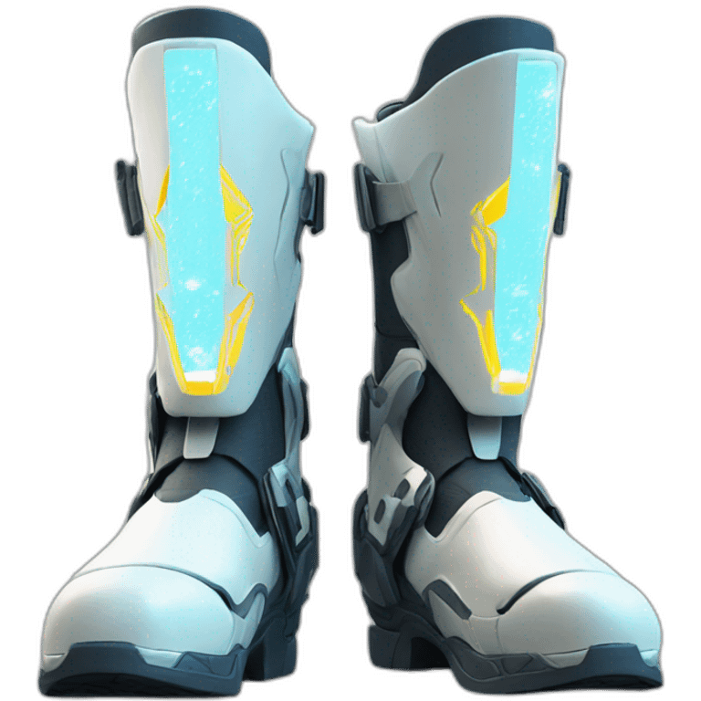 futuristic armored Omega Energy boots radiating omega energy emoji