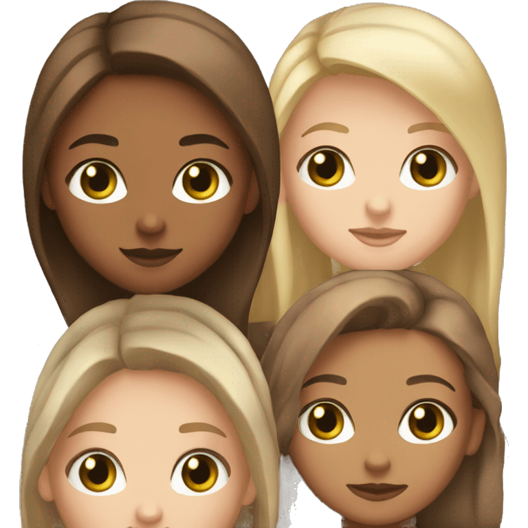 three girls, one with blonde highlights and green eyes, one with brown/blonde highlights and brown eyes, one with brown hair and brown eyes emoji