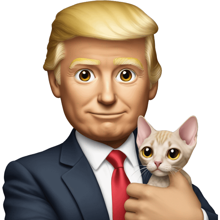 Donald Trump holding a Devon Rex cat emoji