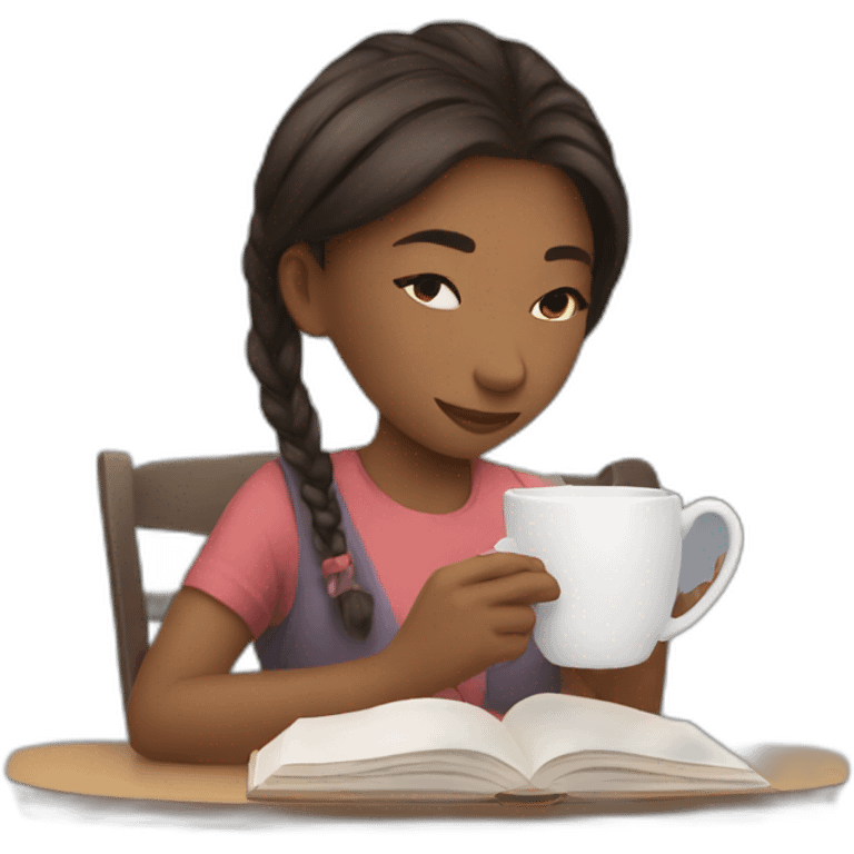 Girl drink tea and reading Book emoji