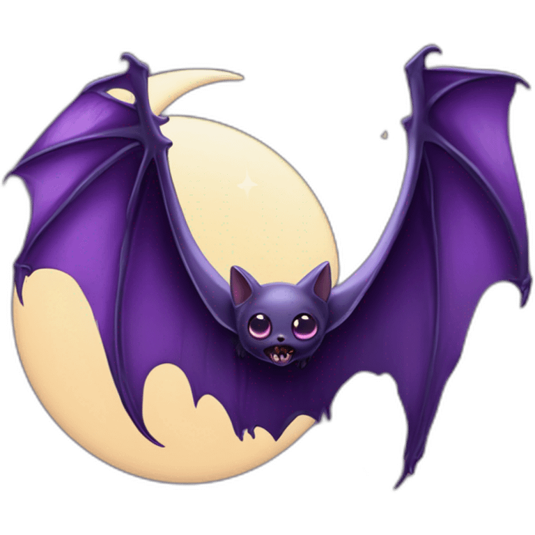 purple black vampire bat wings flying in front of large dripping crescent moon emoji