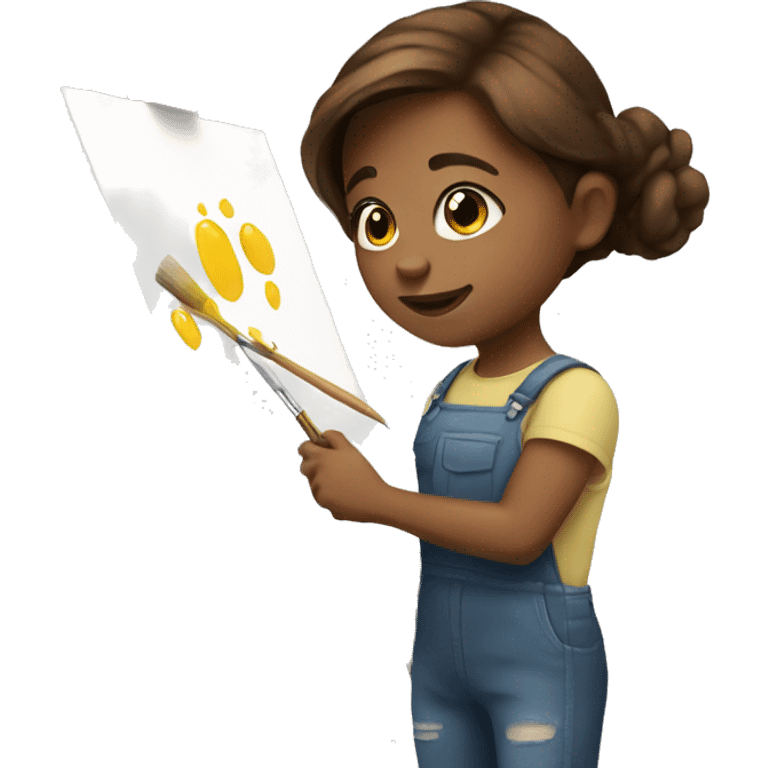 A girl with brown hair is painting a picture emoji