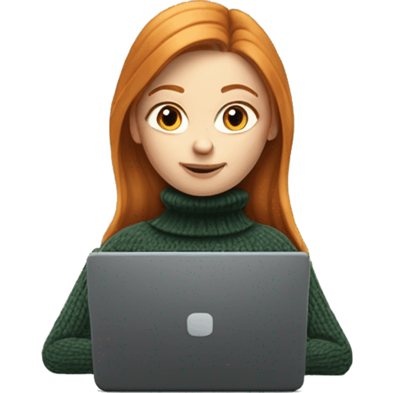 ginger girl with long hair in turtle neck sweater working on a laptop emoji