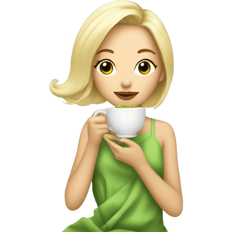 girl with blonde hair sipping green tea at the spa emoji