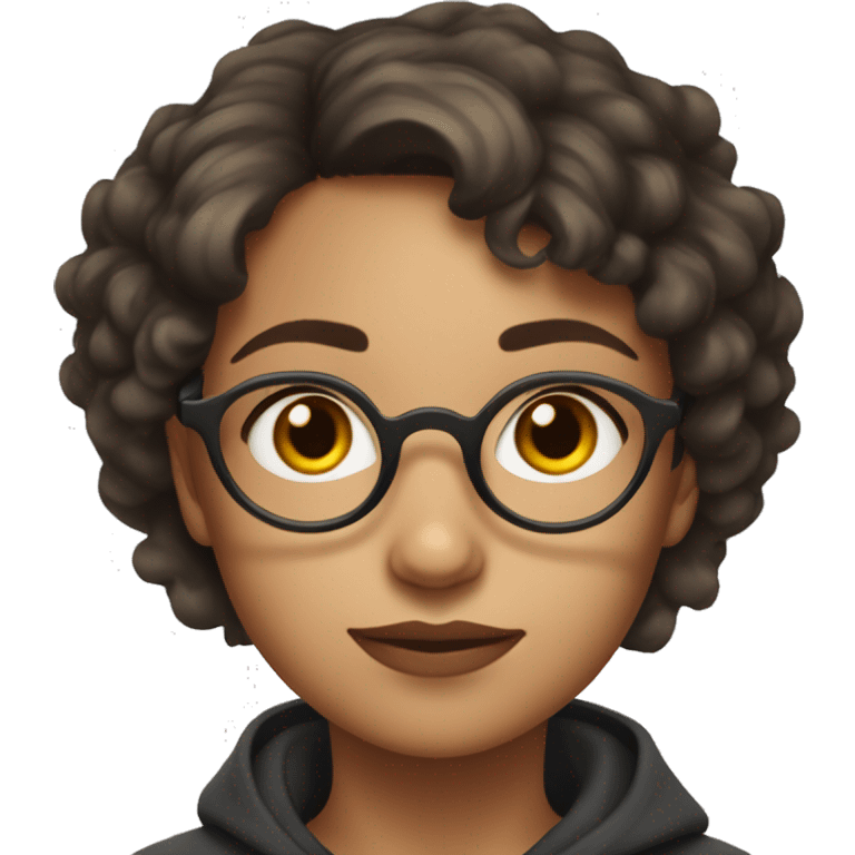 Girl of questionable ethnicity with Harry Potter glasses and messy short hair emoji