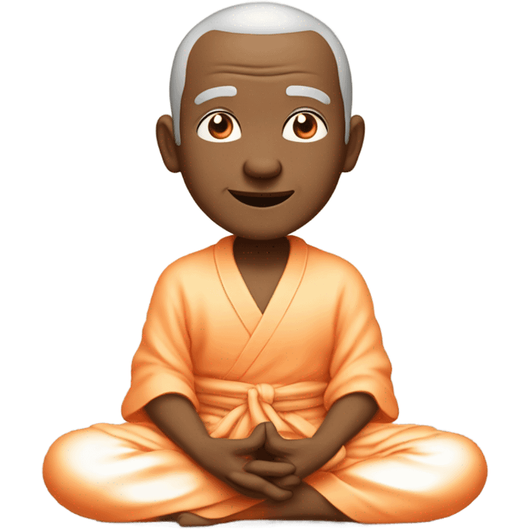 an old yogi with a peaceful and meditative expression. The character should be wearing an orange robe, symbolizing traditional yogic attire. The yogi can be sitting in a lotus position with closed eyes, a gentle smile, and a serene aura. emoji