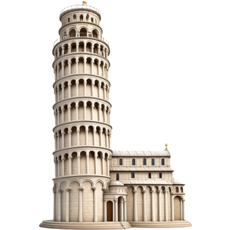 Cinematic Realistic Leaning Tower of Pisa Landmark Emoji, showcasing the iconic medieval tower with intricate stonework rendered with dynamic lighting and detailed textures. emoji